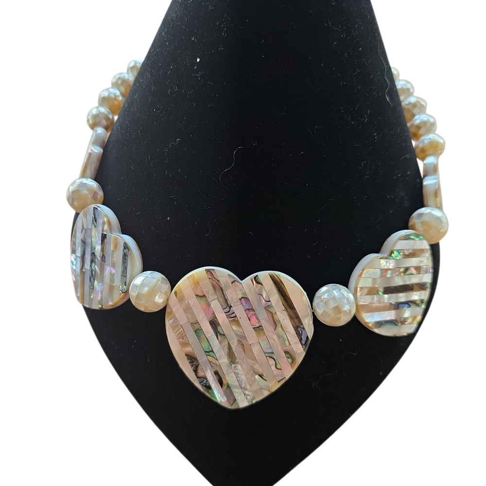 Jay King Reversible Mother Of Pearl And Abalone Heart Freshwater Pearl Necklace